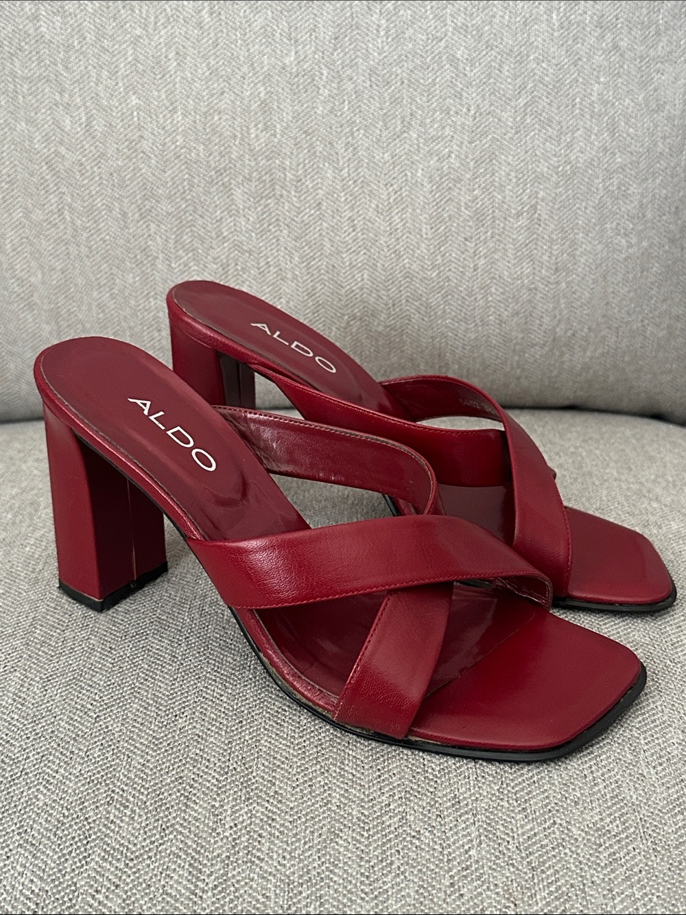 ALDO Red Crisscross Square-Toe Slide Heels